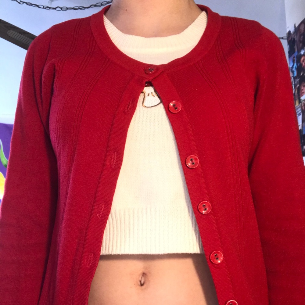 A red cardigan